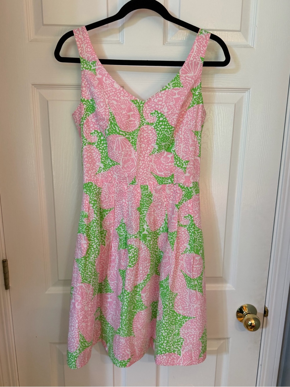 Lilly Pulitzer Cotton Pink & Green Floral Midi Dress